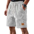 Pantalones cortos casuales para hombre de punto gofrado con cordón y parche de cuero - 5XL / Bottoms / Blanco