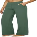 Pantaloni casual da donna verde militare a vita alta con gamba larga e tasche laterali - Verde