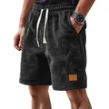 Pantalones cortos casuales para hombre con patrón de rejilla y cordón, gris oscuro - 5XL / Bottoms / Negro