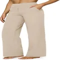 Eleganti pantaloni casual da donna a vita alta con gamba larga e tasche in beige - Albicocca