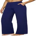 Pantaloni casual da donna, vestibilità ampia e dritta, con tasche laterali, colore blu navy - Blu scuro