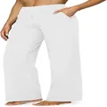 Pantaloni bianchi casual a gamba larga da donna con tasche laterali autunnali - Bianco