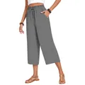 Casual women's high-waisted linen wide-leg pants featuring a comfortable drawstring waist - S / Bottoms / Dark Gray (Seven-Point)