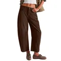 Women's high waist corduroy loose straight-leg trousers in coffee brown - S / Bottoms / Brown