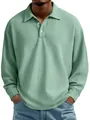 Primer plano de polo de manga larga de punto gofrado verde menta para caballero - S / Tops / Verde