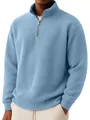 Détail d'un t-shirt à manches longues en maille gaufrée bleue pour homme avec zip - S / Hauts / Bleu clair