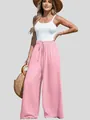 Stylish pink high-waist cotton linen wide-leg pants with drawstring waist for women - S / Bottoms / Pink