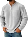 Dettaglio della maglia Henley da uomo in velluto a coste grigio con taschino frontale - Bianco