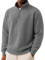 Détail d'un pull gris en maille gaufrée avec quart de zip pour homme à manches longues - S / Hauts / Gris