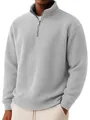 Détail d'un pull pour hommes en maille gaufrée gris clair avec col à quart de fermeture éclair - S / Hauts / Blanc