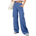 Pantalones cargo deportivos azules con cordón y bolsillos laterales casuales - S / Bottoms / Azul zafiro