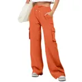Pantalones cargo deportivos naranja brillante para mujer con cordón ajustable y corte ancho - S / Bottoms / Rojo Anaranjado