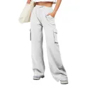 Lichtgrijze cargo-sportbroek voor dames met hoge taille en verstelbaar trekkoord - S / Bottoms / Lichtgrijs