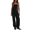 Peto de pana negro con pernera ancha para mujer, ideal para la moda de otoño e invierno. - S / Top Y Pantalón / Negro