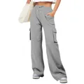 Grijze cargobroek met wijde pijpen voor dames met trekkoord voor casual herfstmode - S / Bottoms / Grijs