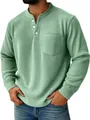 Maglia Henley da uomo a maniche lunghe in velluto a coste verde chiaro con tre bottoni. - Verde