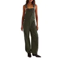 Peto de pana verde oliva para mujer, diseño holgado de estilo ropa de trabajo casual - S / Top Y Pantalón / Gris oscuro