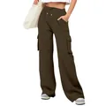 Donkerbruine dames cargo joggingbroek met trekkoord in de taille en handige zijzakken - S / Bottoms / koffiekleur