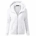 Detail of white plush fleece texture and zipper on women's hooded jacket - S / Tops / White