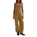 Mono de pana para mujer con un ajuste holgado y un sofisticado color marrón vintage - S / Top Y Pantalón / Amarillo Tierra