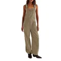 Peto vintage de pana caqui para mujer con ajuste cargo holgado y tirantes ajustables - Caqui