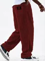 Detailed side view of vintage burgundy corduroy trousers showing thick texture and fit. - S / Bottoms / Burgundy