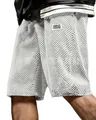 Macro view of men's white jacquard lattice casual shorts with a loose fit design - S / Bottoms / White
