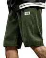Detail view of men's olive green textured jacquard casual shorts in loose fit - Army Green