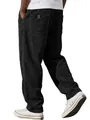 Back view of men's loose straight black corduroy pants with vertical stripes and pocket tag - S / Bottoms / Black