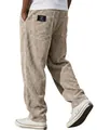 Back view of men's loose straight corduroy pants showing vertical stripes and texture - S / Bottoms / Apricot