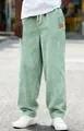 Men's green corduroy loose straight casual pants featuring a comfortable drawstring waist - S / Bottoms / Light Green