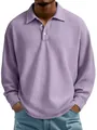 Men's stylish lavender waffle-knit long-sleeve polo shirt with buttoned collar - Purple