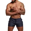 Athletic men's quick-dry breathable swim shorts in navy blue with adjustable drawstring - Navy Blue