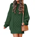 Detalle del vestido de punto trenzado extragrande verde oscuro con cuello redondo - S / Tops / Verde