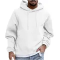 Close-up of a premium white loose-fit men's hoodie featuring a front pocket detail - M / Tops / White
