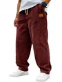 Pantalon en velours côtelé décontracté à coupe ample pour hommes en bordeaux riche - S / Bas / Bordeaux