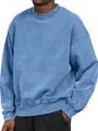 Close-up of heavy weight mineral washed blue sweatshirt with drop shoulder fit - S / Tops / Blue