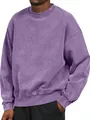 Detailed view of a purple acid-washed heavyweight men's sweatshirt with drop shoulders - Purple
