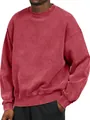 Macro view of heavyweight acid wash men's sweatshirt detailing texture and drop shoulder fit. - S / Tops / Brick Red