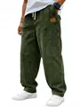 Pantalon premium en velours côtelé vert foncé pour homme avec cordon de serrage - S / Bas / Vert Militaire