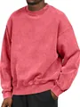 Close-up detail of a heavy oversized acid wash red crewneck sweatshirt for men - Orange Red