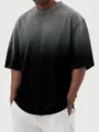 Detailed view of men's washed gradient T-shirt with vintage grey to black ombre effect - S / Tops / Black