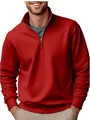 Vue avant d'un sweat-shirt rouge à demi-fermeture éclair pour homme avec col montant - S / Hauts / Rouge