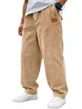 Pantalon décontracté en velours côtelé kaki pour homme avec cordon de serrage à la taille - Abricot