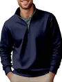 Sweat-shirt polaire bleu marine pour homme avec col montant zippé et poignets côtelés. - Bleu marine