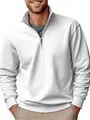 Vue détaillée d'un sweat-shirt blanc en polaire pour homme avec demi-fermeture - S / Hauts / Blanc