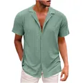 Dettaglio camicia verde da uomo a maniche corte con colletto e trama traforata - Taglia S / Top / Verde Scuro
