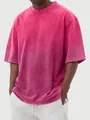 Close-up of pink washed gradient texture on men's cotton short-sleeve T-shirt - Rose Red