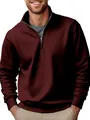 Détail d'un sweat-shirt bordeaux pour homme avec quart de zip et doublure polaire - Bordeaux