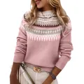Close-up of pink Fair Isle knit sweater for women in autumn and winter - S / Tops / Pink